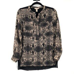 BANANA REPUBLIC Blouse Animal Print Snake Python Black Long Sleeve Flowy WomenXS